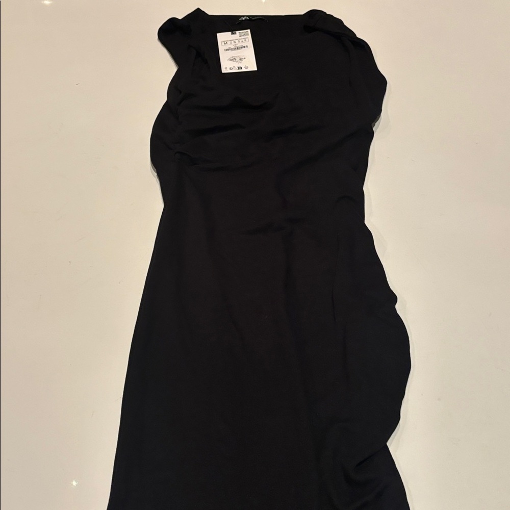Zara black knit sleeveless dress with side slit and ruching-
Maxi length